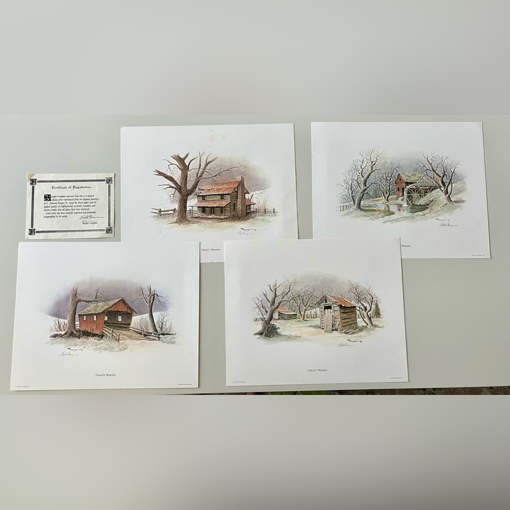 1983 Print, E. Howard Burger Sr Peaceful Memories Series 4 Plates 15”x12”